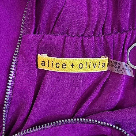ALICE + OLIVIA Purple Silk Pleated  Fit & Flare Wrap Mini Dress Women's Size XS - Picture 12 of 14